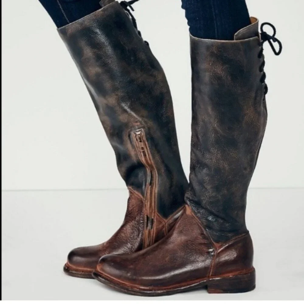 Rare! Bed Stu Manchester Two Tone Knee High Distressed Leather Riding Boots - Picture 1 of 10